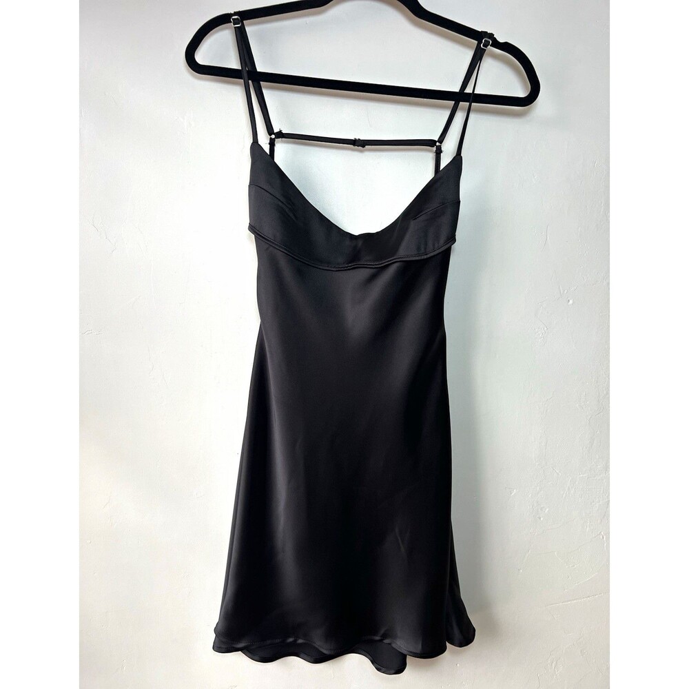 Zara Black Satin Slip Mini Dress Cowl Neck Adjustable Straps S